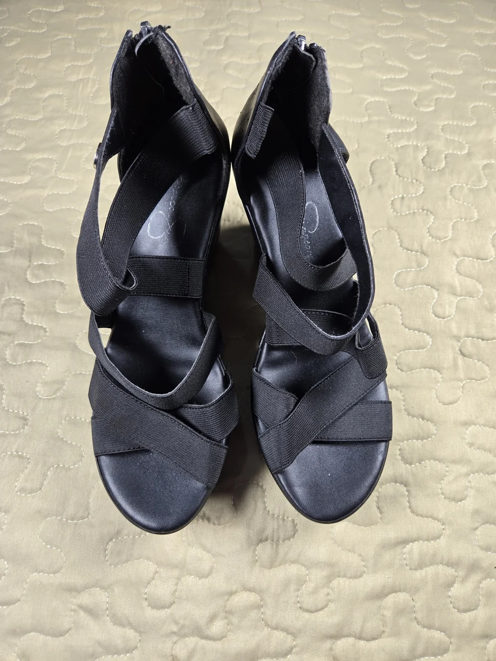 Jessica Simpson Black Faux Leather Strappy Wedges Wedge Platform Sandals - Black